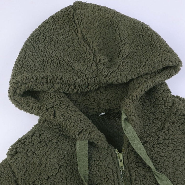 Damen Oversized Teddy-Mantel mit Kapuze und Reißverschluss
