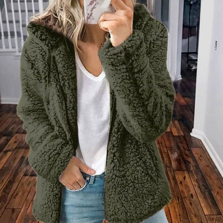 Damen Oversized Teddy-Mantel mit Kapuze und Reißverschluss - Grün
