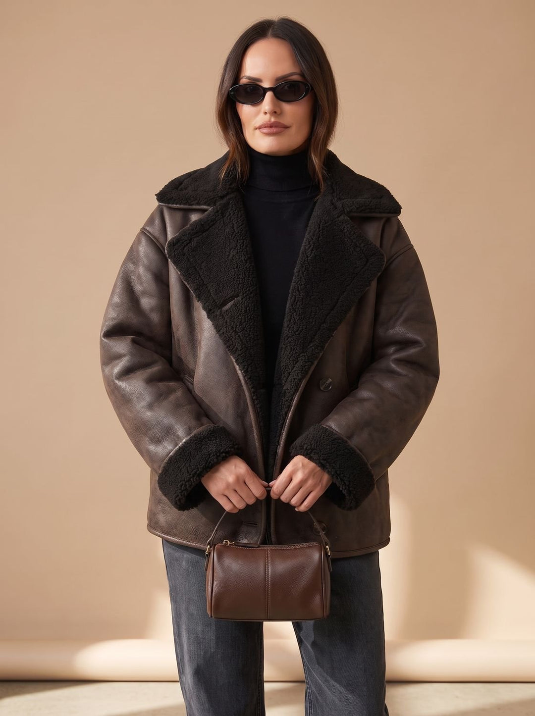 Damen Oversized Teddyjacke Kunstfellmantel mit Knopfleiste