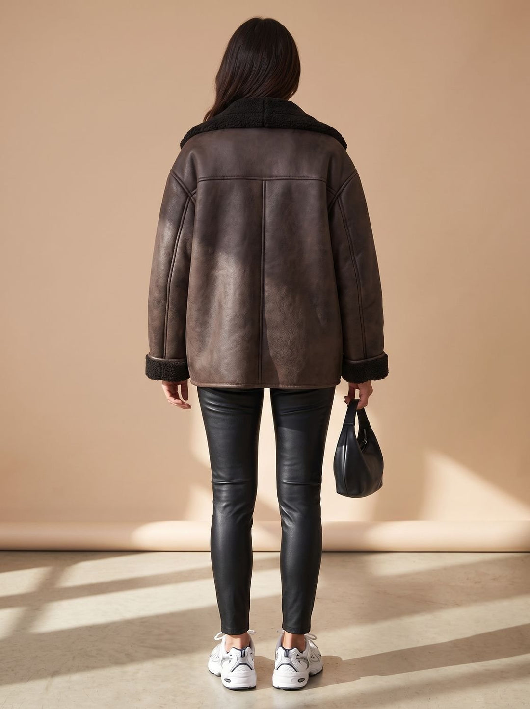 Damen Oversized Teddyjacke Kunstfellmantel mit Knopfleiste