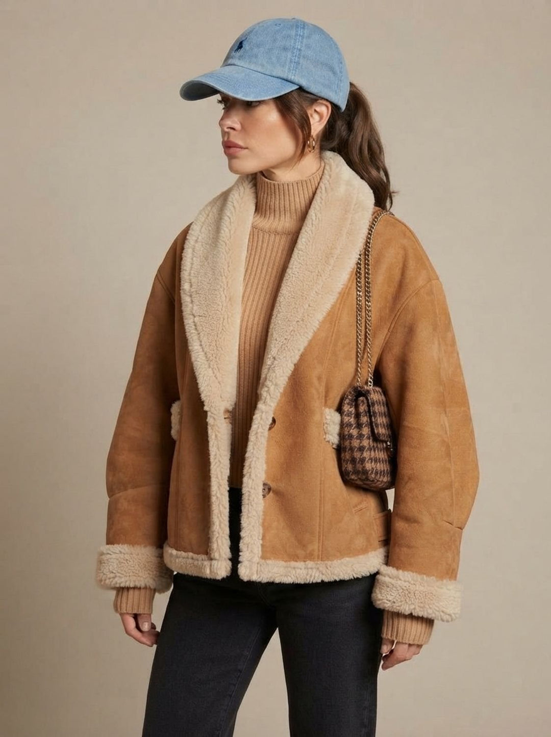 Damen Oversized Teddyjacke Kunstfellmantel Sherpa-Futter Winterjacke