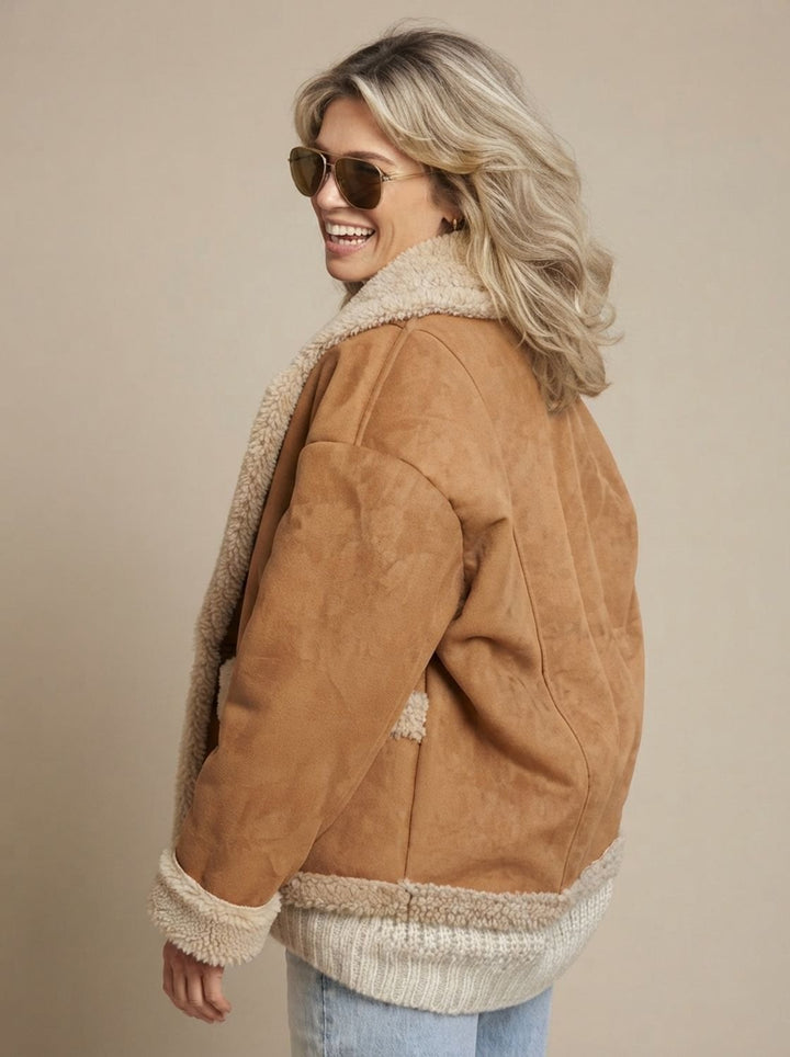 Damen Oversized Teddyjacke Kunstfellmantel Sherpa-Futter Winterjacke