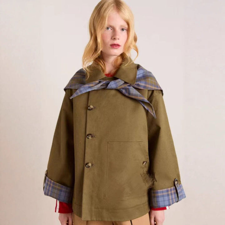 Damen Oversized Trench Coat Karogefu­tterter Umlegekragen Zweireiher
