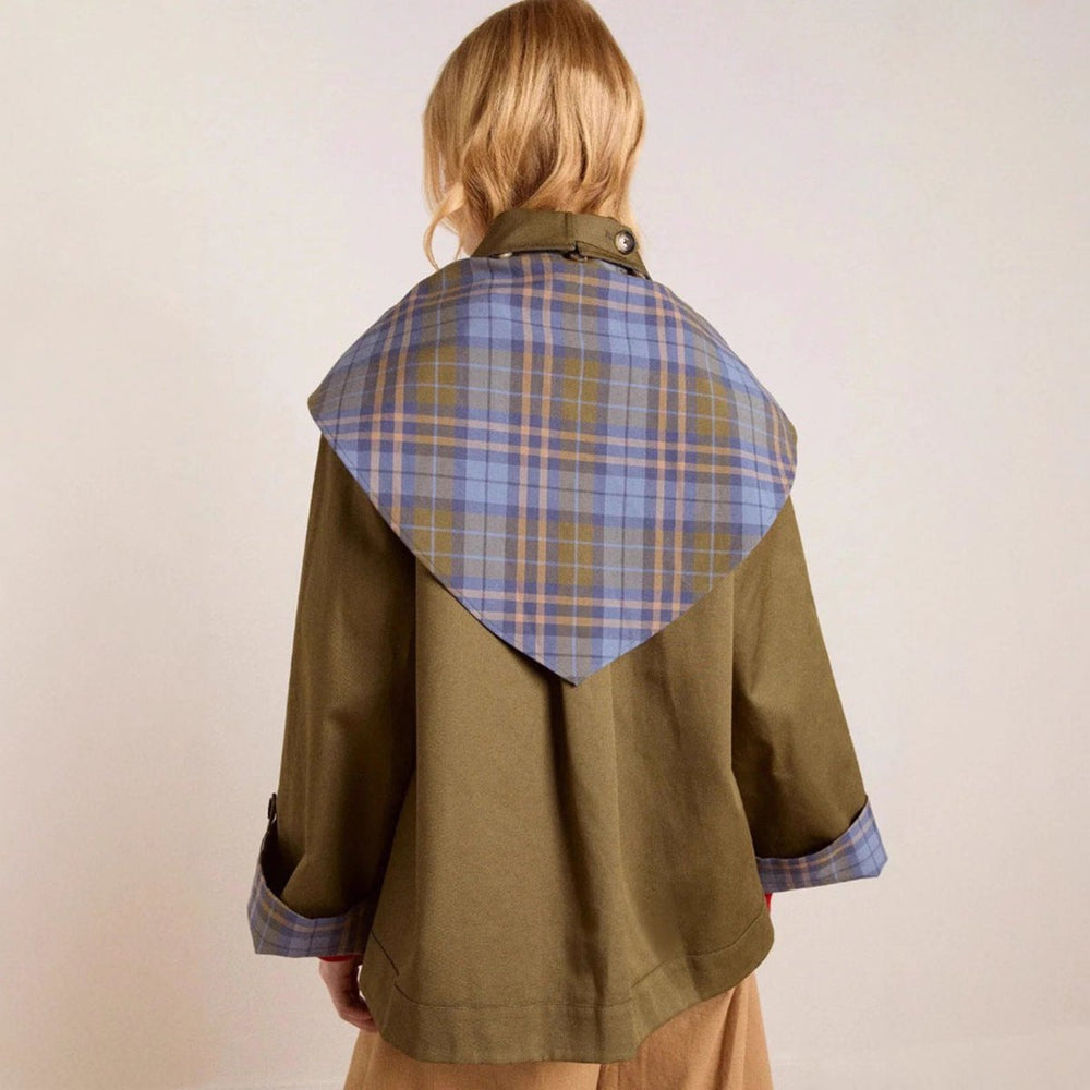 Damen Oversized Trench Coat Karogefu­tterter Umlegekragen Zweireiher