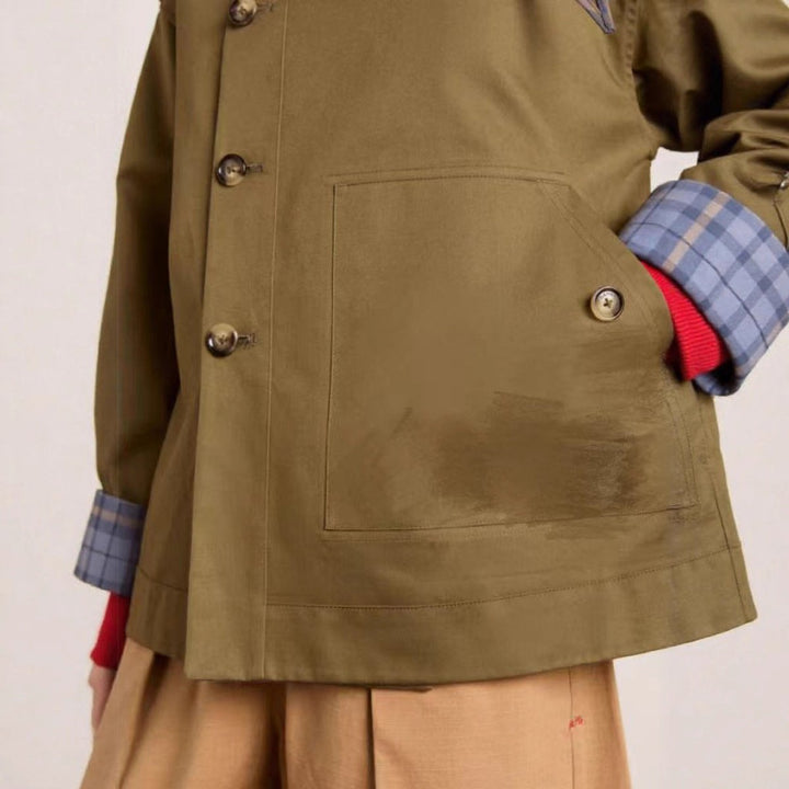 Damen Oversized Trench Coat Karogefu­tterter Umlegekragen Zweireiher
