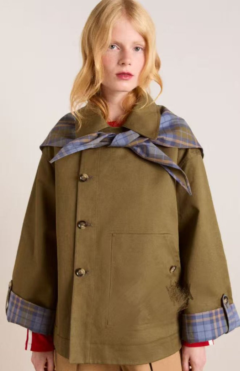Damen Oversized Trench Coat Karogefu­tterter Umlegekragen Zweireiher - Braun