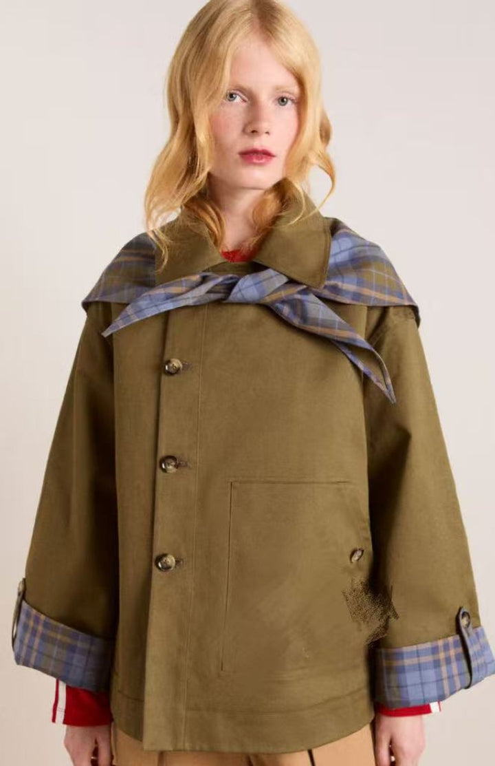 Damen Oversized Trench Coat Karogefu­tterter Umlegekragen Zweireiher - Braun