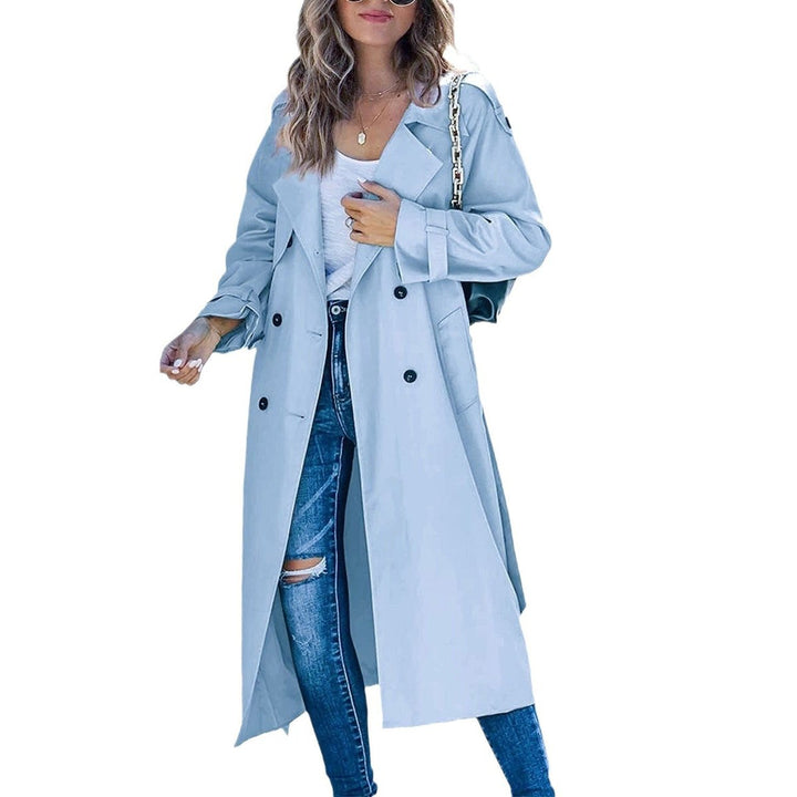 Damen Oversized Trench Coat mit Bindegürtel Doppelreiher