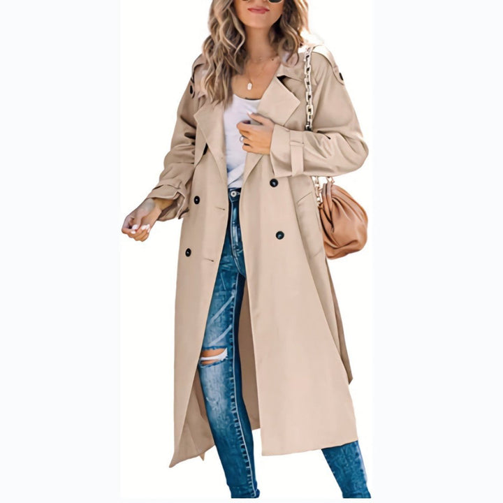 Damen Oversized Trench Coat mit Bindegürtel Doppelreiher - Khaki