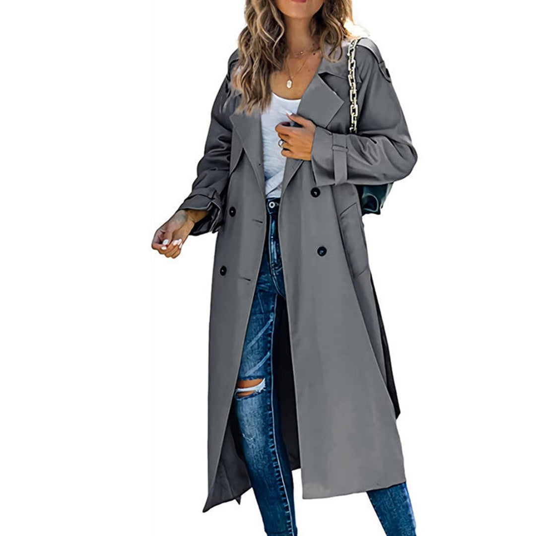 Damen Oversized Trench Coat mit Bindegürtel Doppelreiher