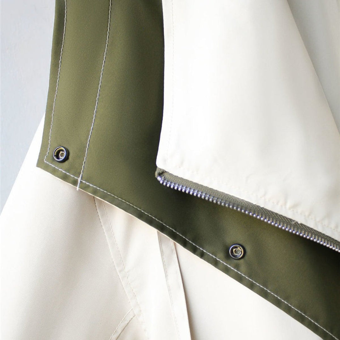Hannah oversized trench coat double collar and closure detail