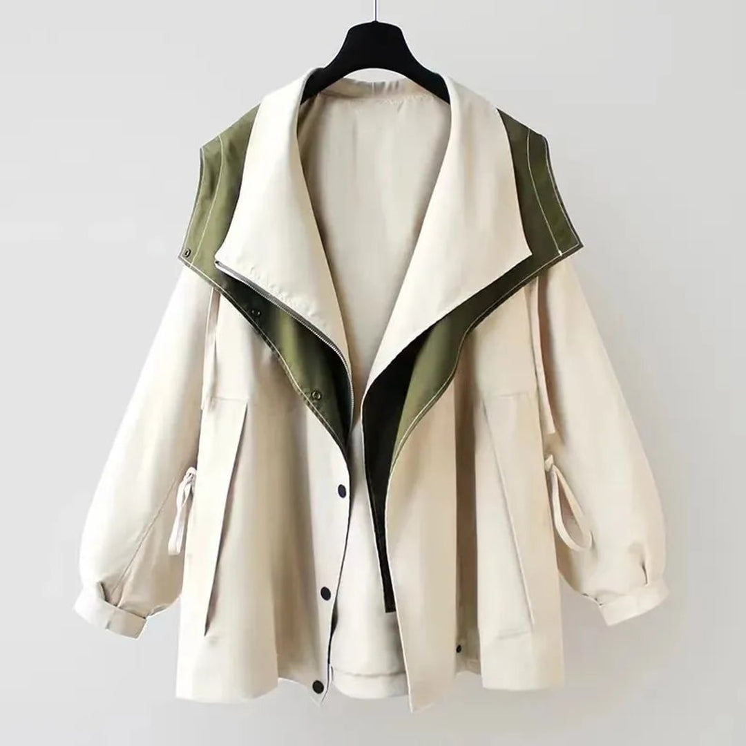 Damen Oversized Trench Coat Wasserdichter Kurzmantel mit Doppelkragen - Weiß