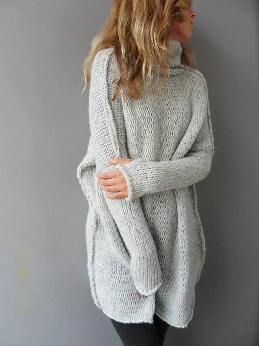 Damen Oversized Turtleneck Sweater Grobstrick Longpullover