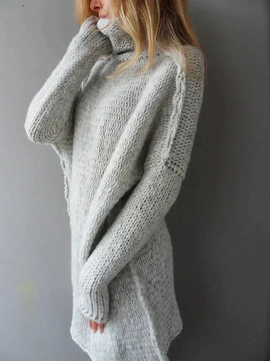 Damen Oversized Turtleneck Sweater Grobstrick Longpullover