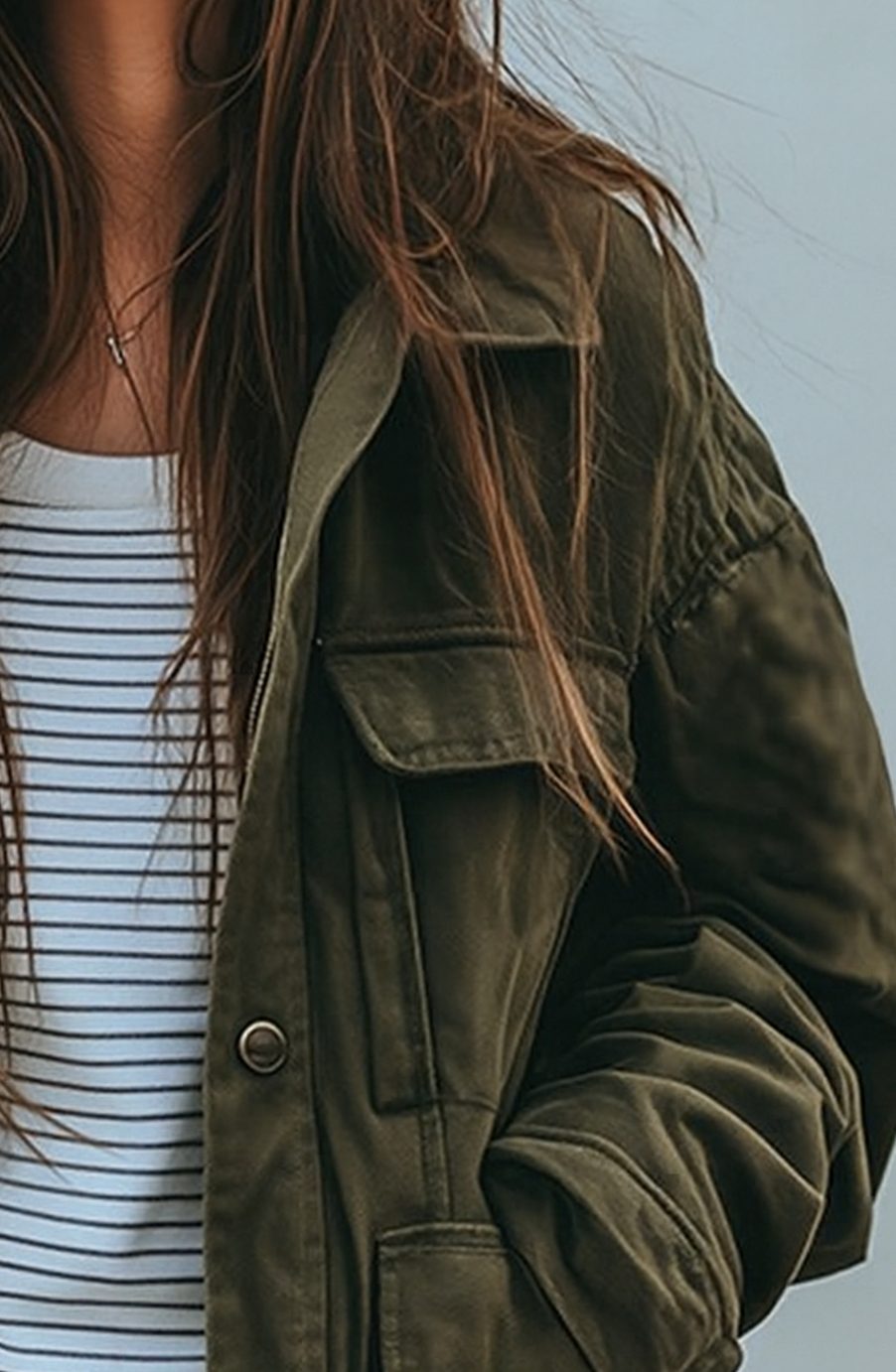 Damen Oversized Utility-Jacke mit Knopfleiste Übergangsjacke