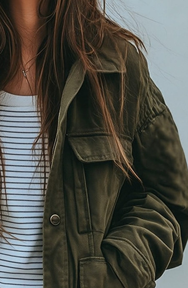 Damen Oversized Utility-Jacke mit Knopfleiste Übergangsjacke