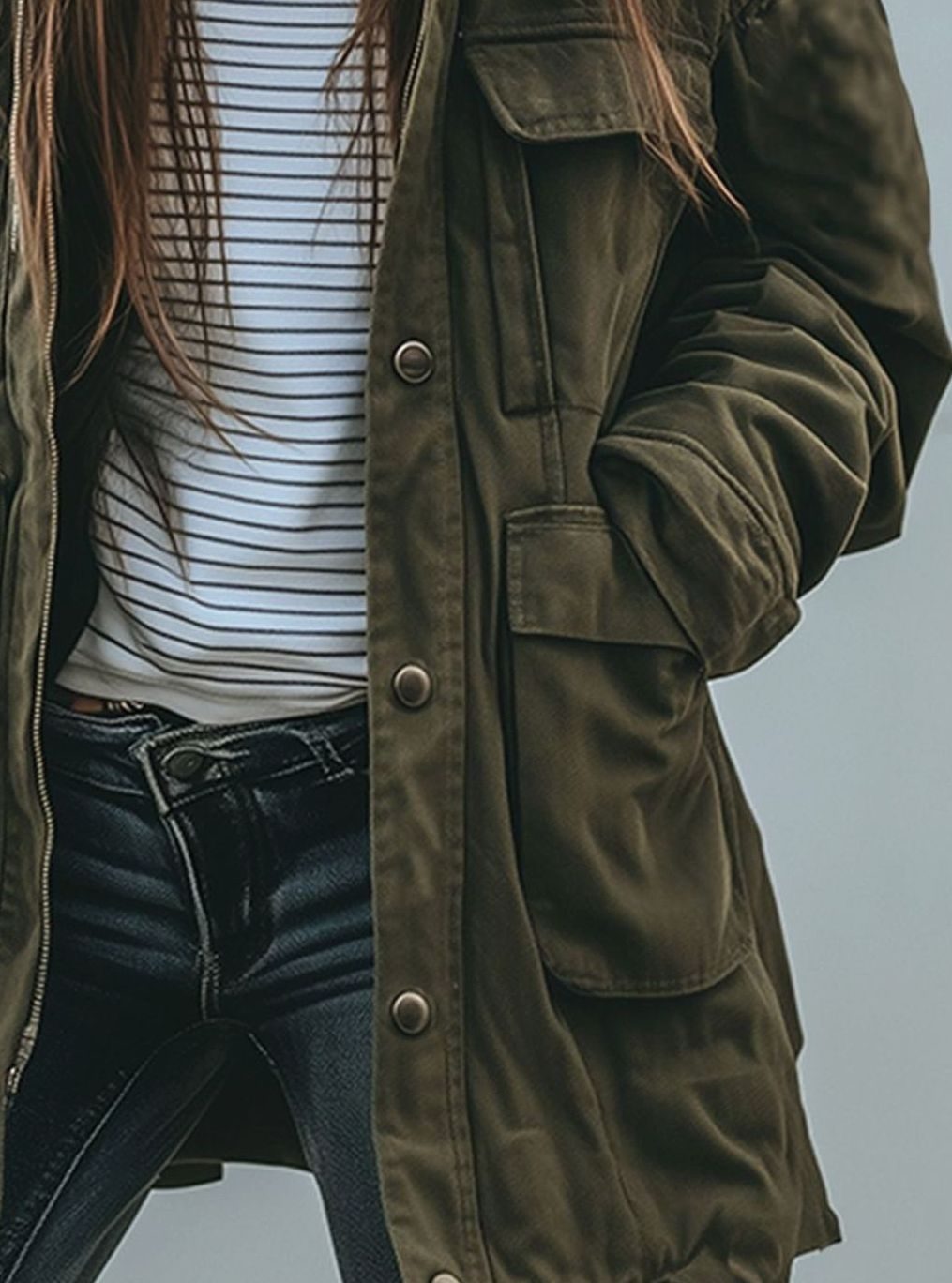 Damen Oversized Utility-Jacke mit Knopfleiste Übergangsjacke
