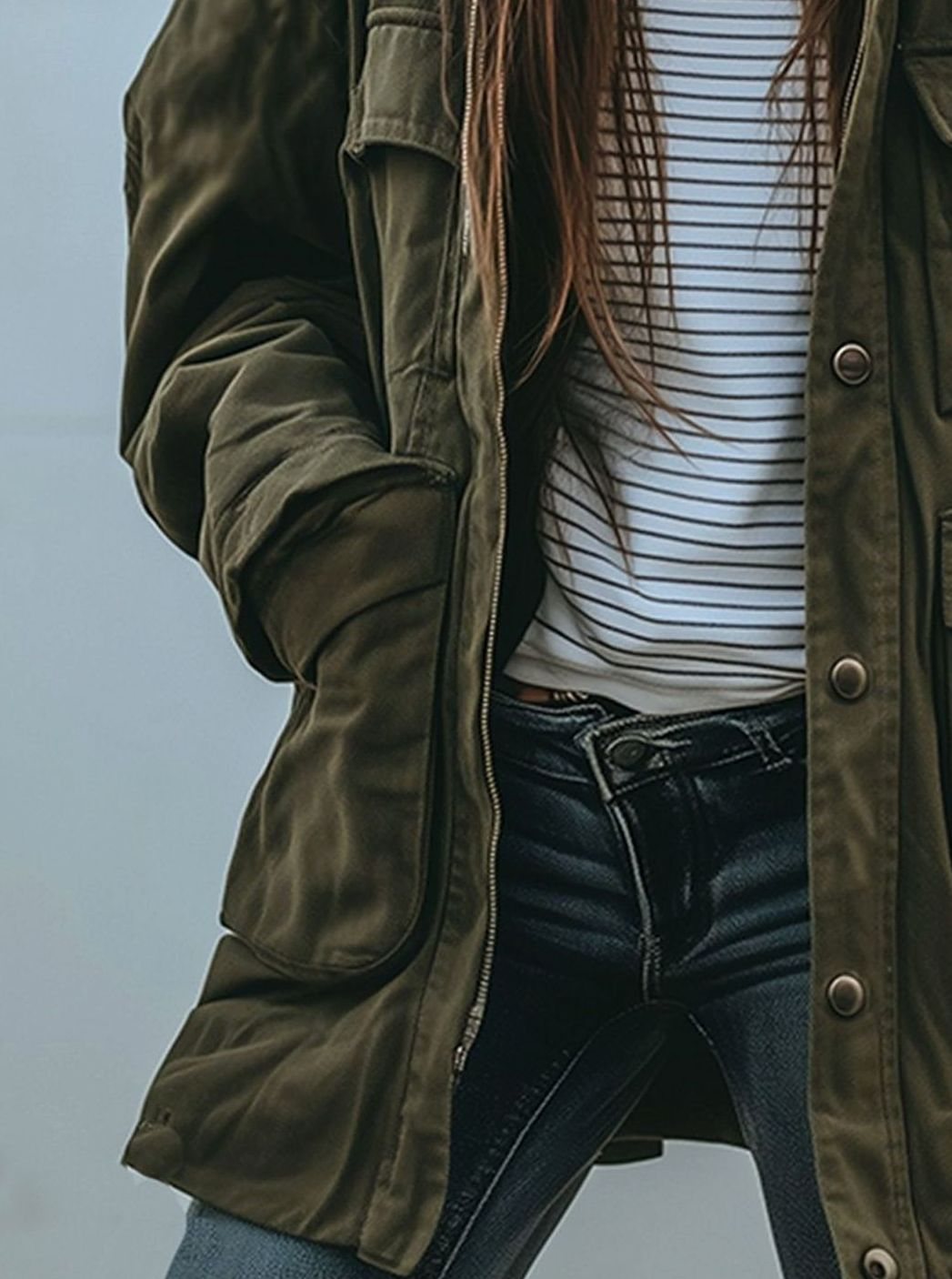 Damen Oversized Utility-Jacke mit Knopfleiste Übergangsjacke