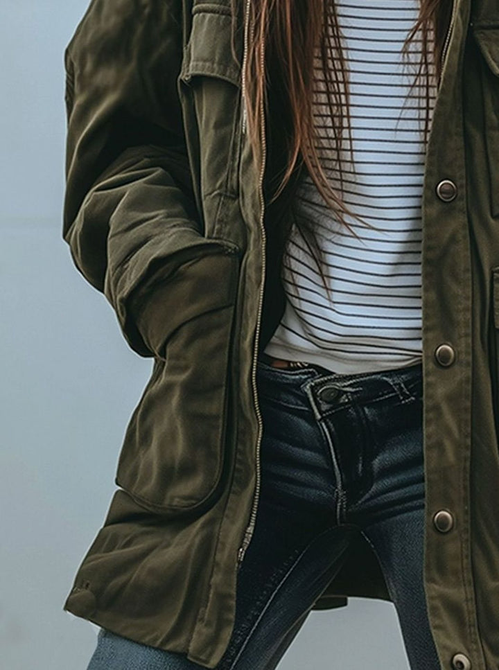 Damen Oversized Utility-Jacke mit Knopfleiste Übergangsjacke