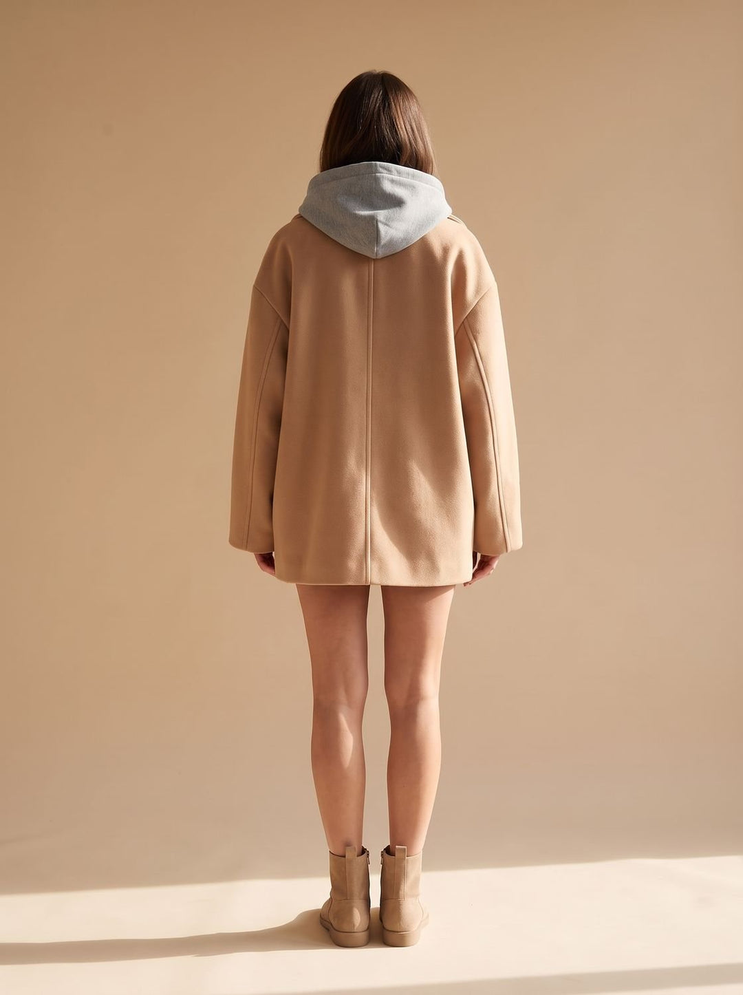 Damen Oversized Wollmantel mit Knopfleiste und Kontrastfutter