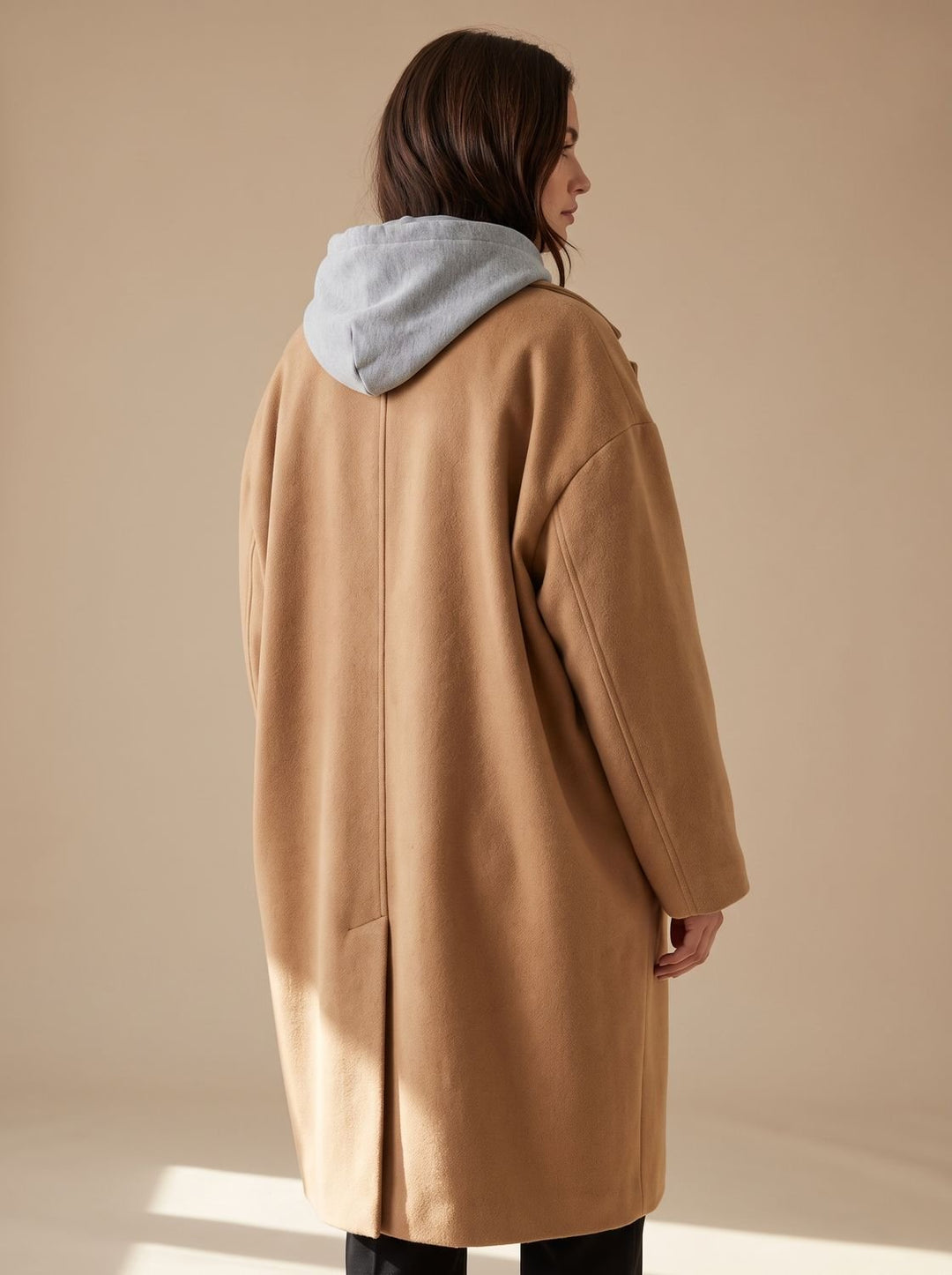 Damen Oversized Wollmantel mit Knopfleiste und Kontrastfutter