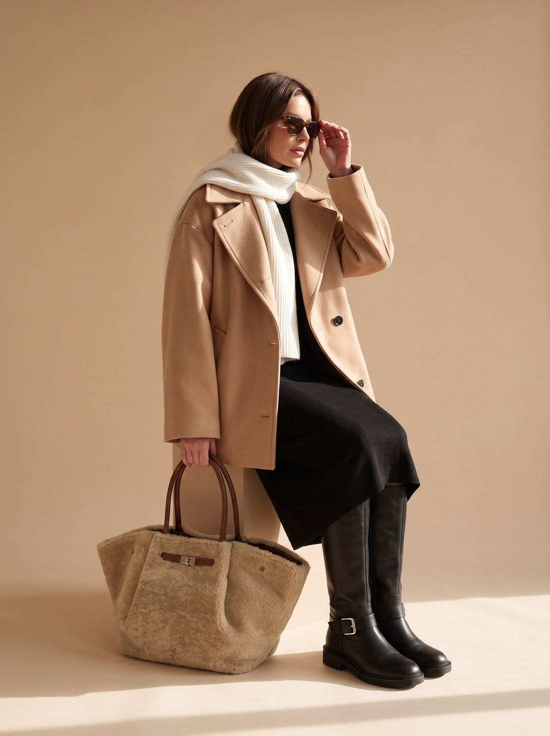 Damen Oversized Wollmantel mit Knopfleiste und Kontrastfutter