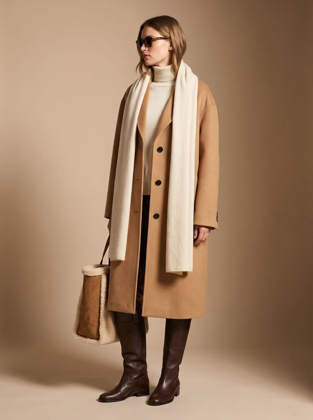 Damen Oversized Wollmantel mit Knopfleiste und Kontrastfutter