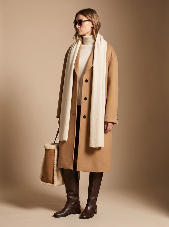 Damen Oversized Wollmantel mit Knopfleiste und Kontrastfutter