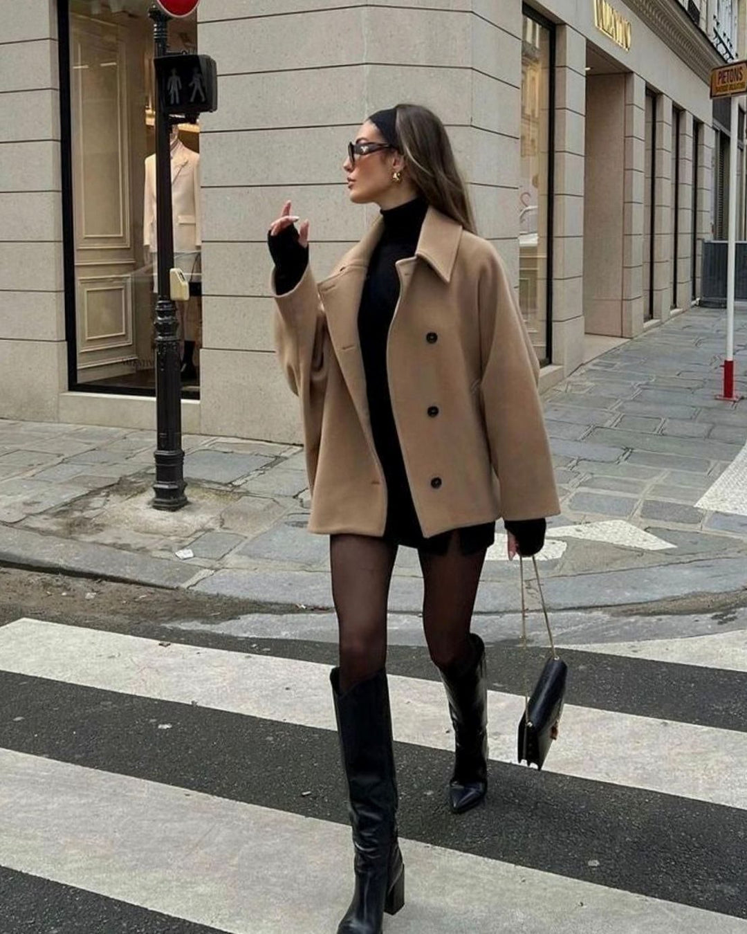 Damen Oversized Wollmantel mit Knopfverschluss in Herbstfarben