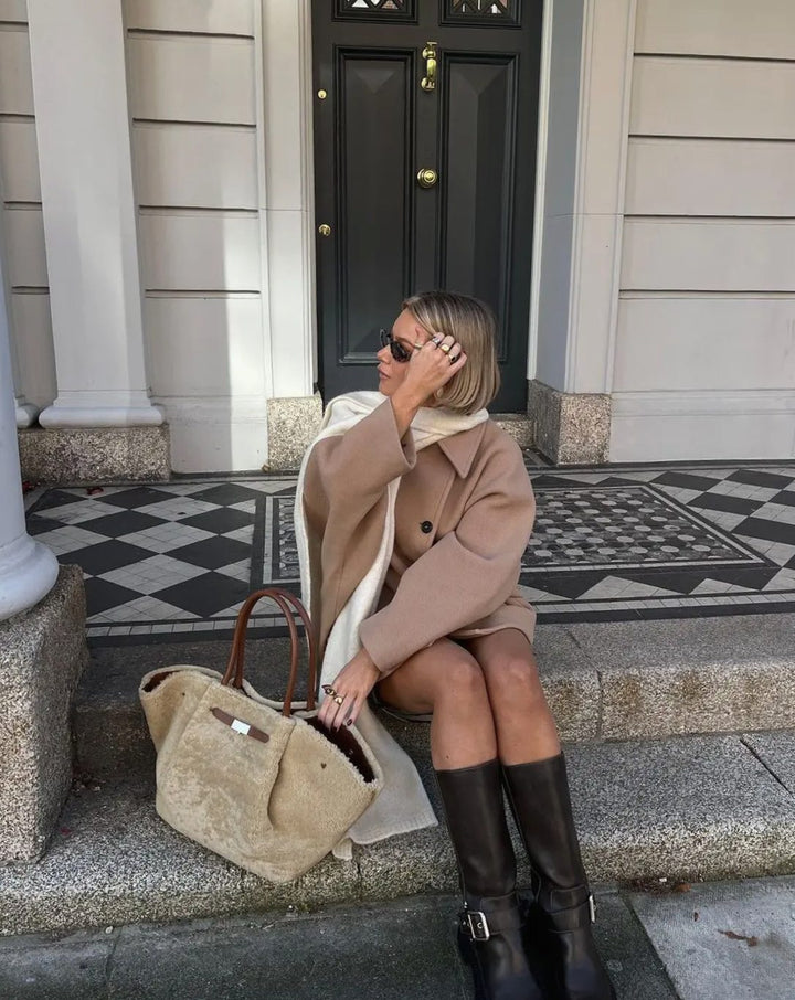 Damen Oversized Wollmantel mit Knopfverschluss in Herbstfarben