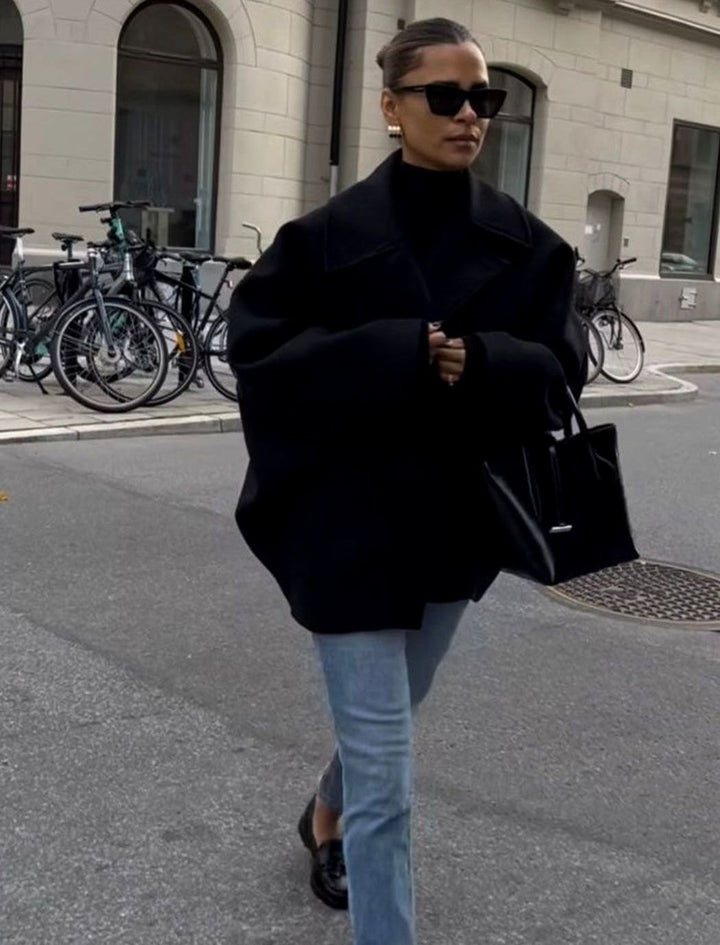 Damen Oversized Wollmantel mit Knopfverschluss in Herbstfarben