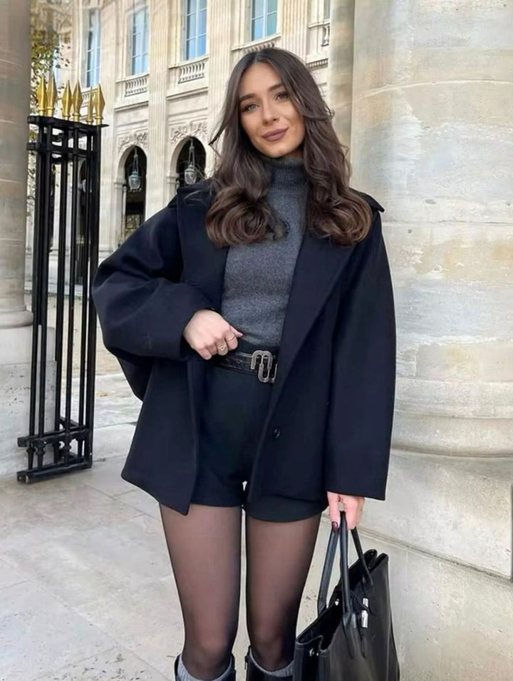 Damen Oversized Wollmantel mit Knopfverschluss in Herbstfarben