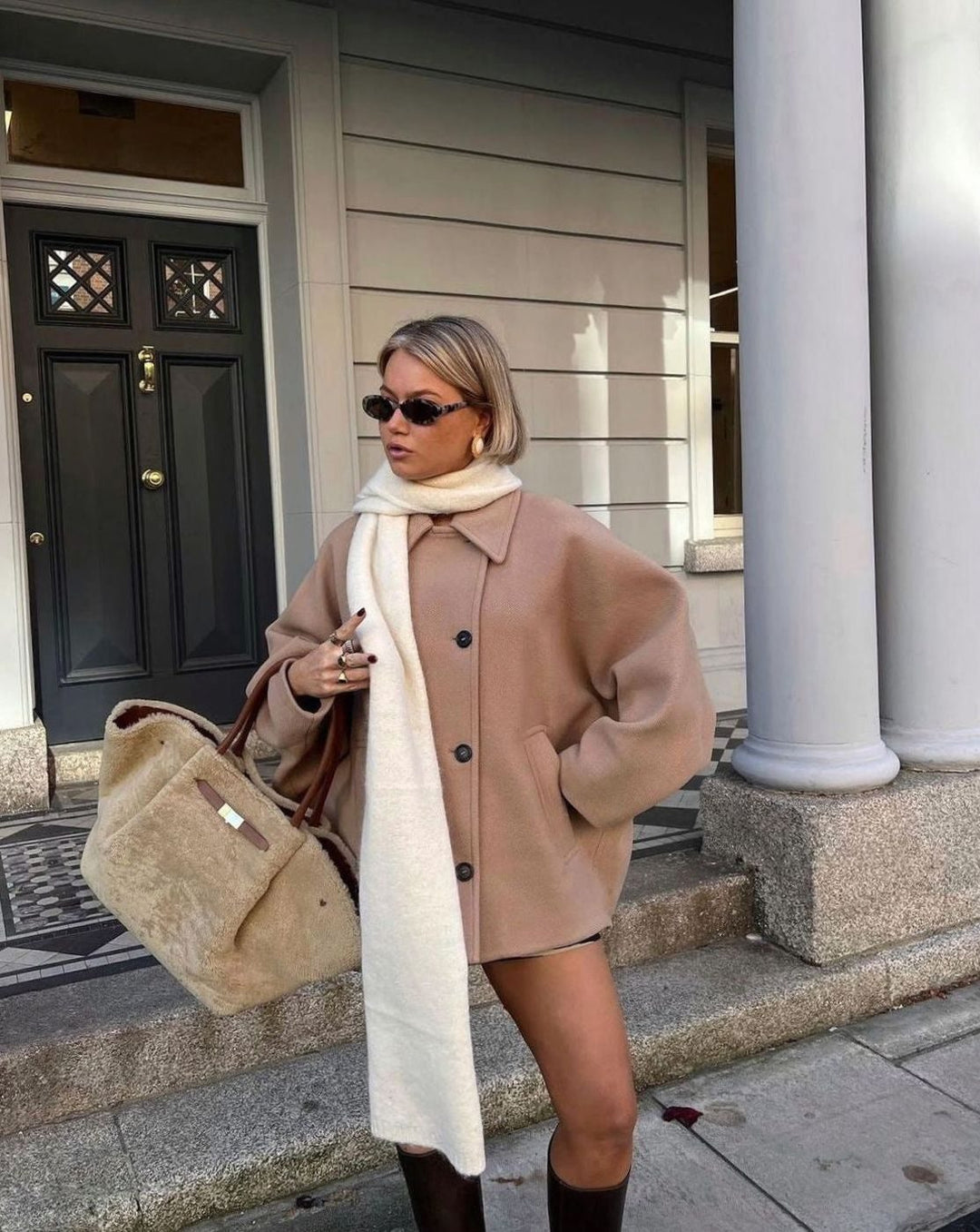 Damen Oversized Wollmantel mit Knopfverschluss in Herbstfarben