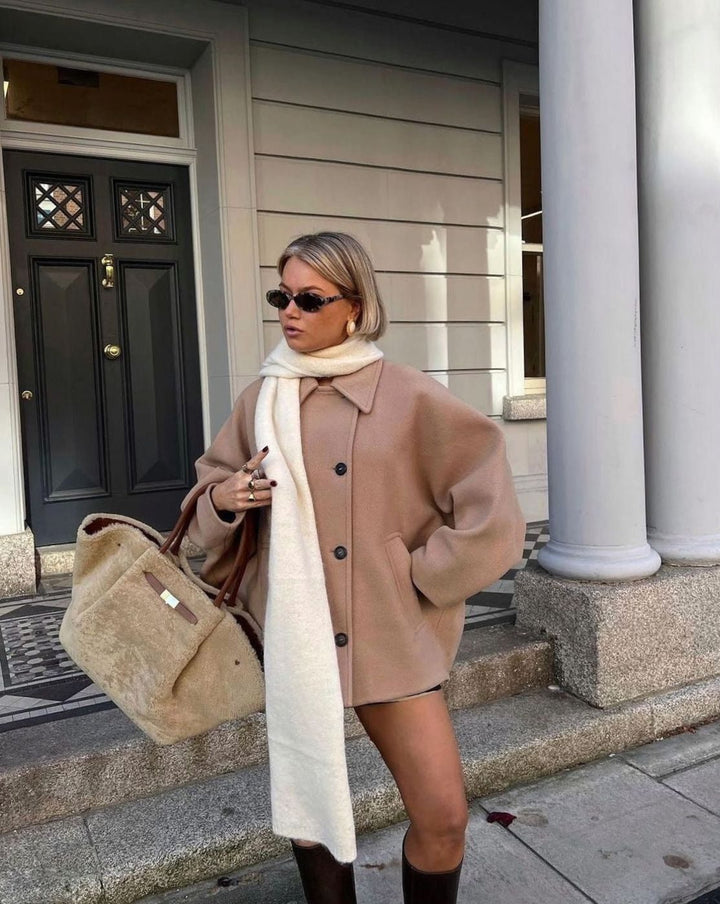 Damen Oversized Wollmantel mit Knopfverschluss in Herbstfarben