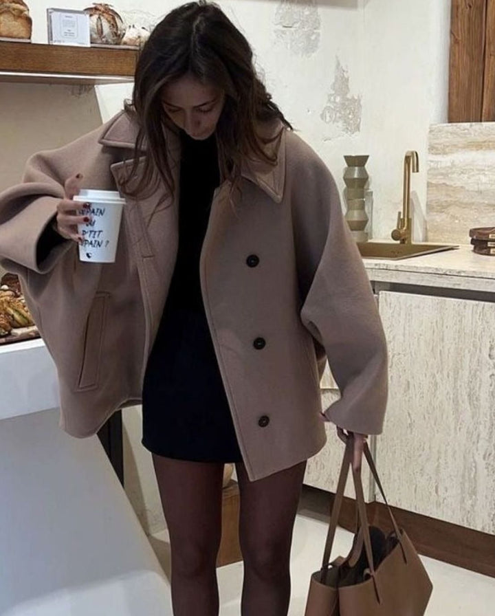 Damen Oversized Wollmantel mit Knopfverschluss in Herbstfarben