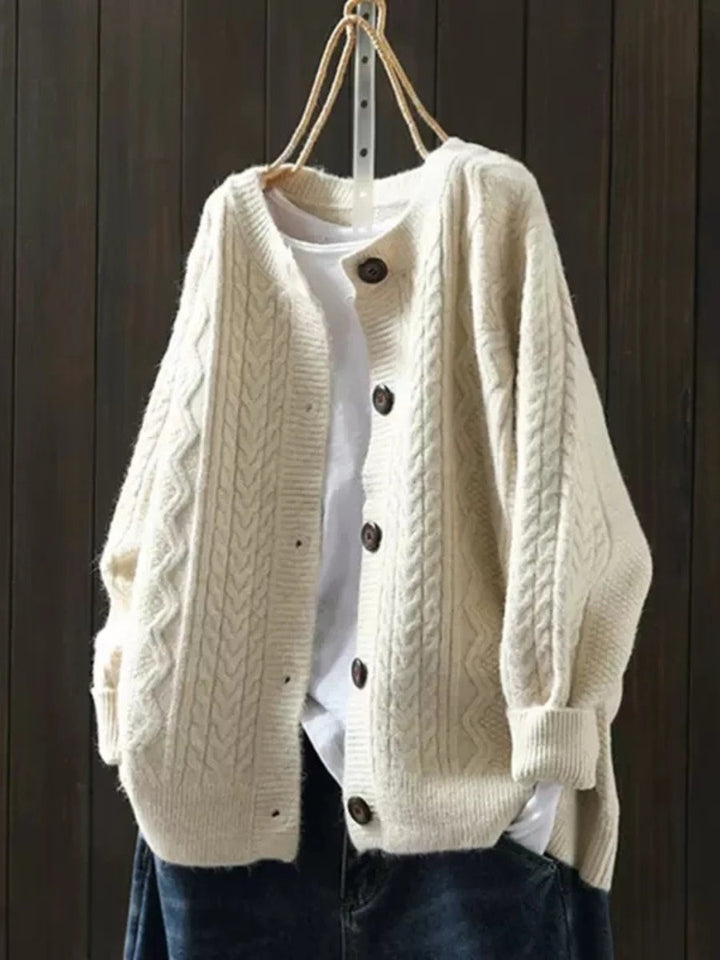 Damen Oversized Zopfmuster-Cardigan mit Knopfleiste - Beige