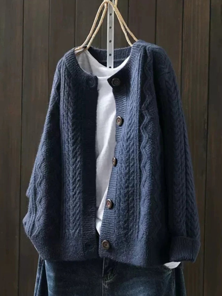 Damen Oversized Zopfmuster-Cardigan mit Knopfleiste - Navy Blue
