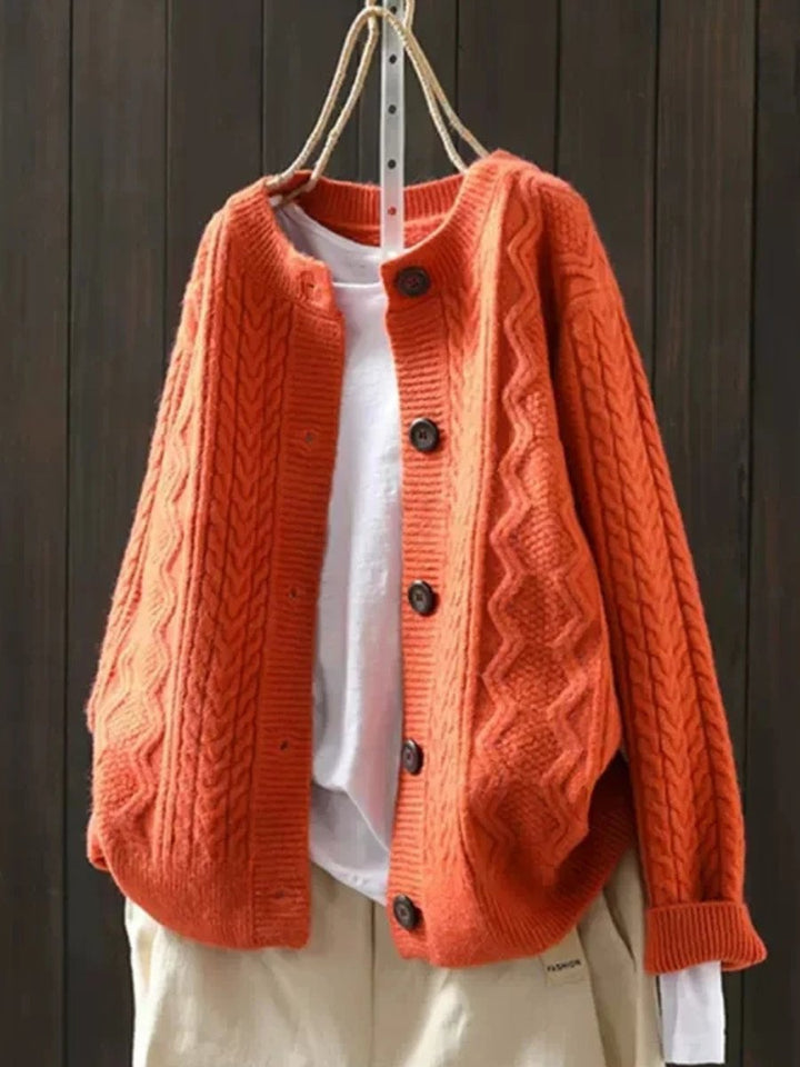 Damen Oversized Zopfmuster-Cardigan mit Knopfleiste - Orange
