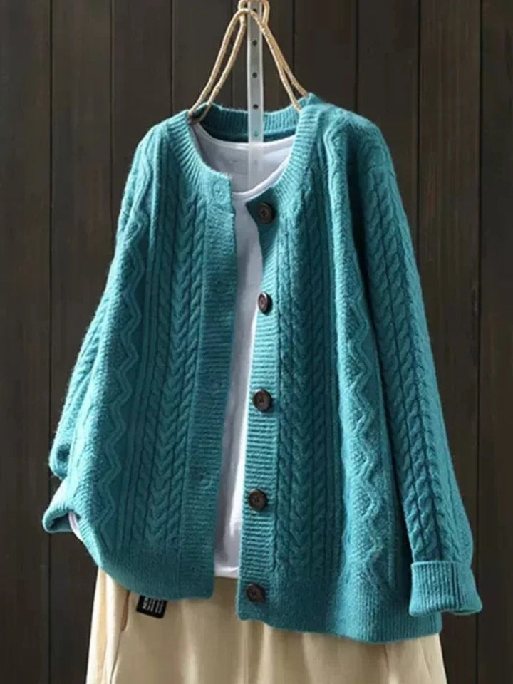 Damen Oversized Zopfmuster-Cardigan mit Knopfleiste - Blue