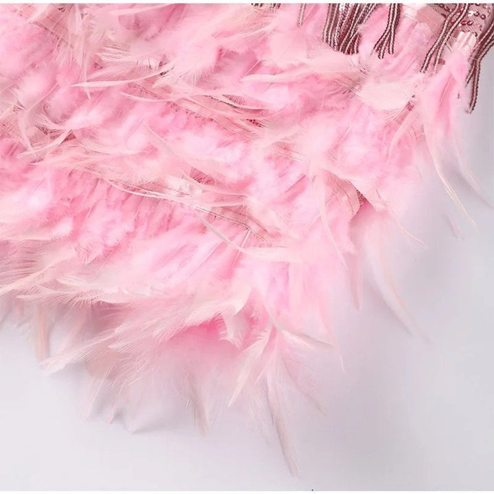 Damen Pailletten-Fransen Cocktailkleid mit Federbesatz Mini