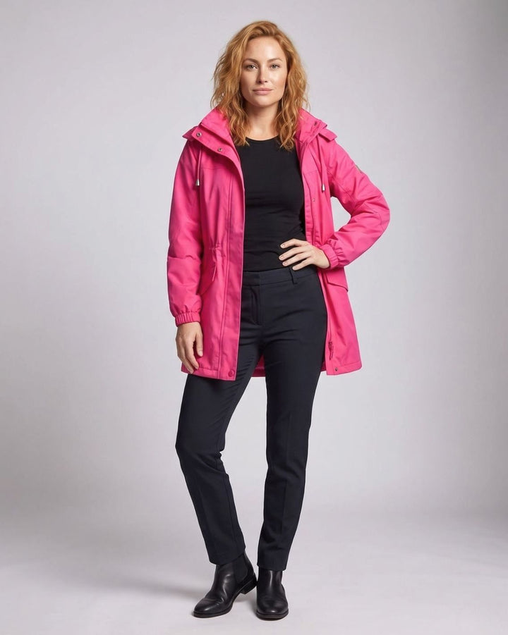 Damen Parka mit Kapuze Wasserabweisend Taillenzug Übergangsparka Lang