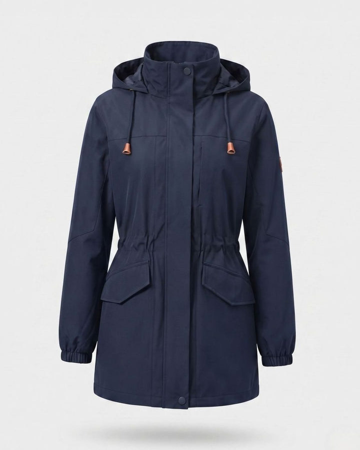 Damen Parka mit Kapuze Wasserabweisend Taillenzug Übergangsparka Lang - Herren Dunkelblau