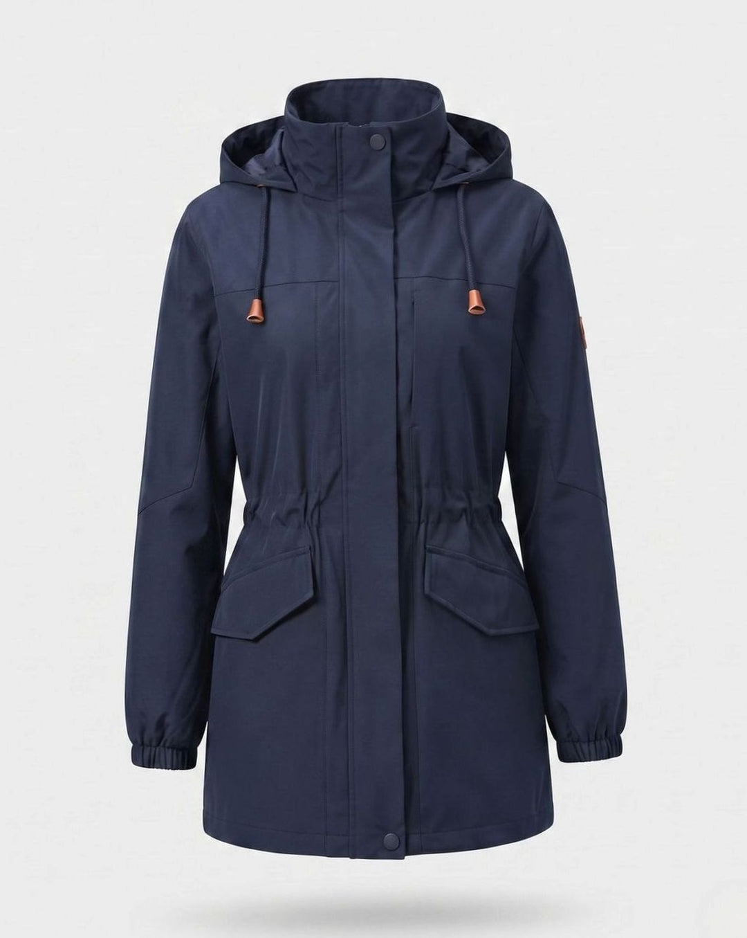 Damen Parka mit Kapuze Wasserabweisend Taillenzug Übergangsparka Lang - Damen Dunkelblau