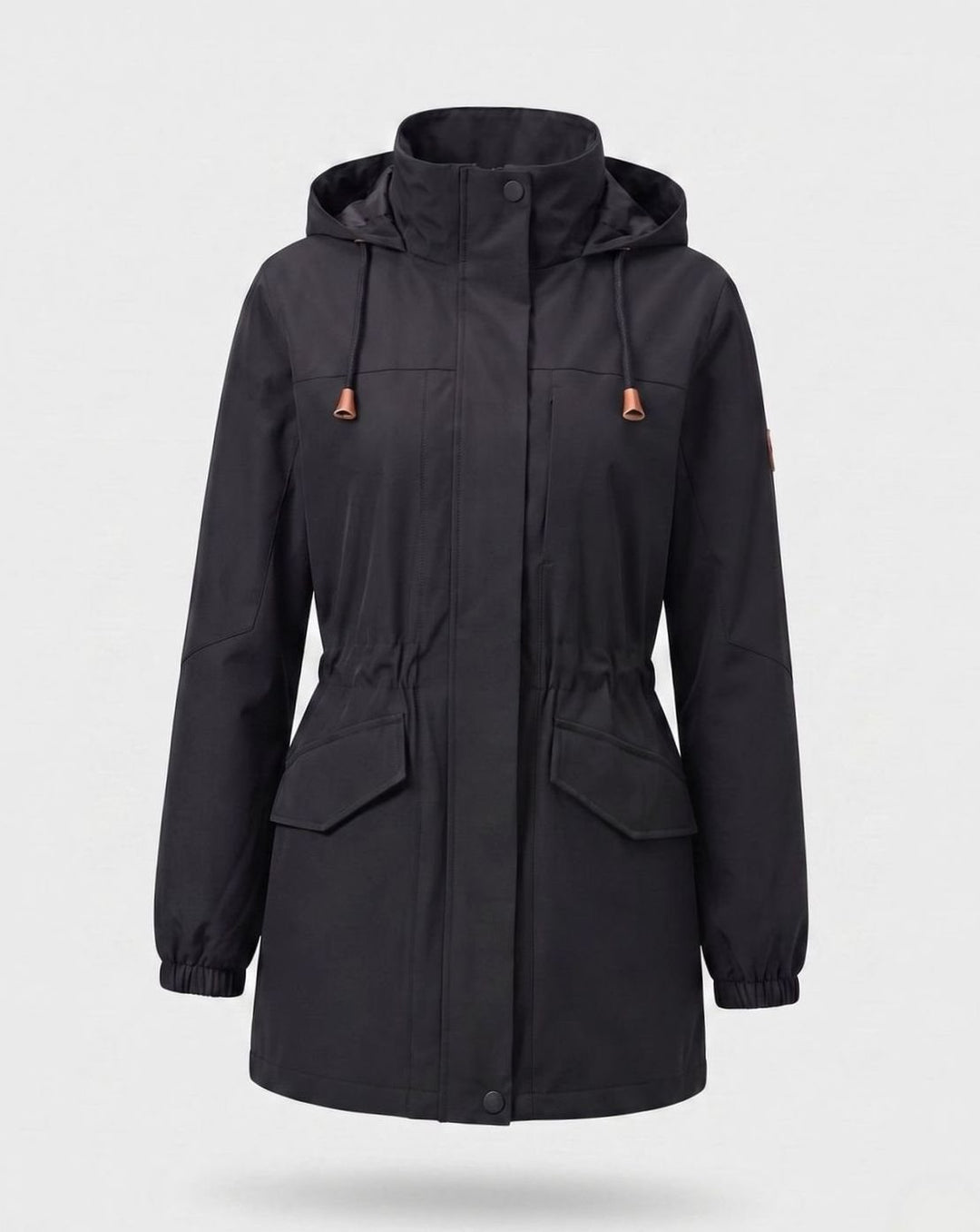 Damen Parka mit Kapuze Wasserabweisend Taillenzug Übergangsparka Lang - Herren Schwarz