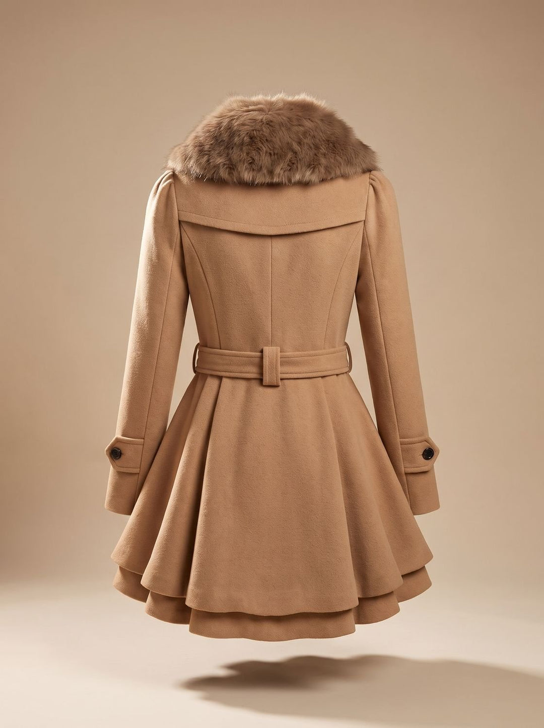 Damen Peacoat Vintage Kunstfell-Kragen Taillierter Wintermantel