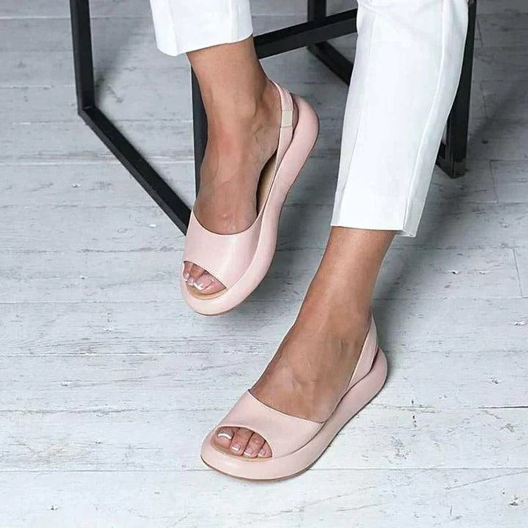 Damen Peep-Toe Slingback Comfortable Sandals flache Sommersandalen - Pink