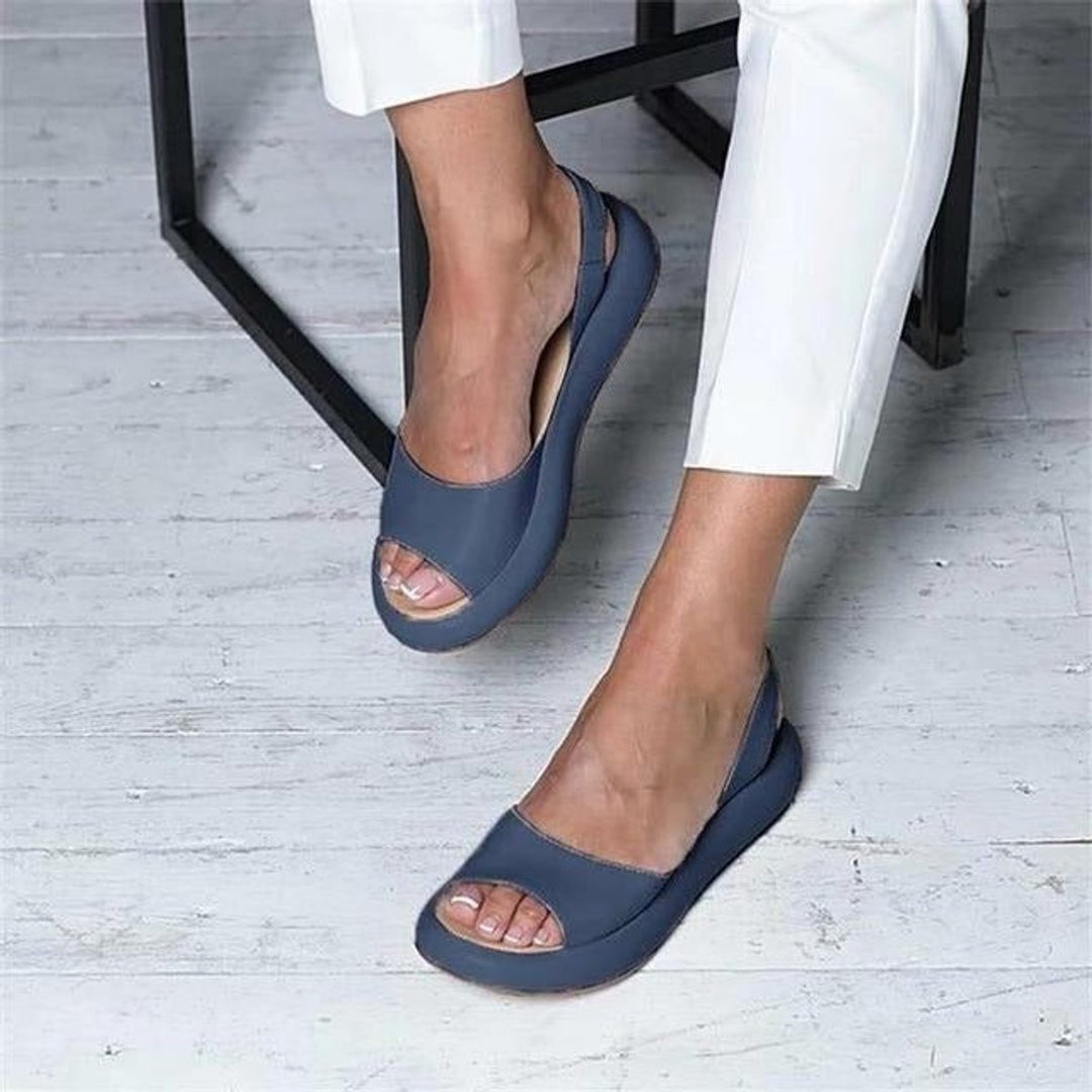 Damen Peep-Toe Slingback Comfortable Sandals flache Sommersandalen - Blue