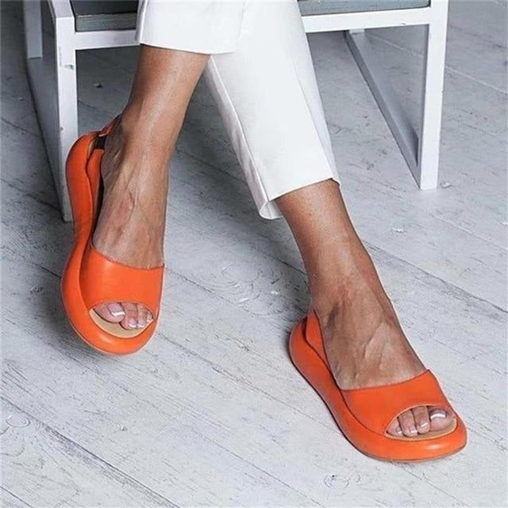 Damen Peep-Toe Slingback Comfortable Sandals flache Sommersandalen - Orange