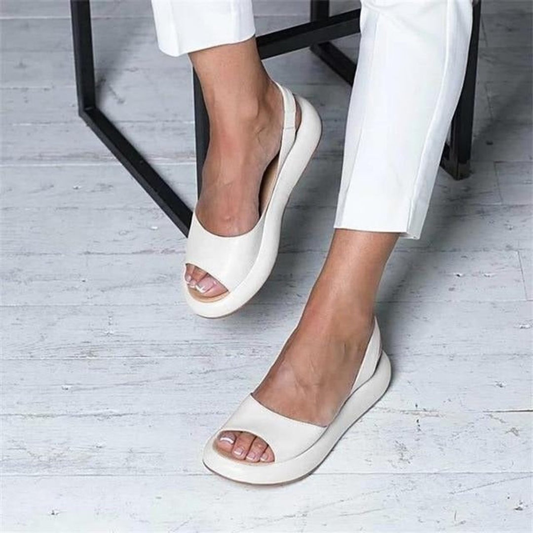 Damen Peep-Toe Slingback Comfortable Sandals flache Sommersandalen - White
