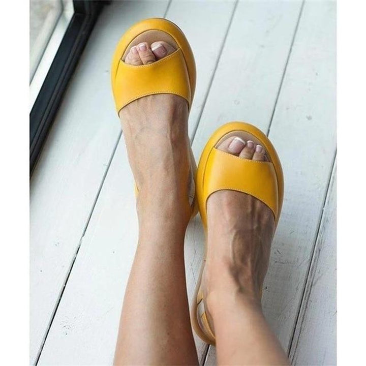 Damen Peep-Toe Slingback Comfortable Sandals flache Sommersandalen - Yellow